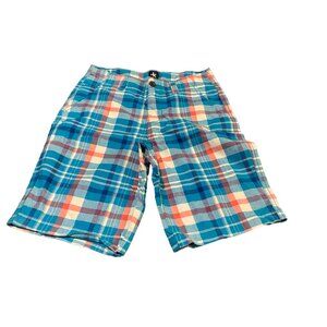 JK Size 16 Boys Blue White & Orange Plaid Shorts #P-5-26-0